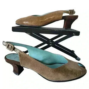Thierry Rabotin Tan Snake Print Heels Peeptoe Slingback Size 39 Made in Italy